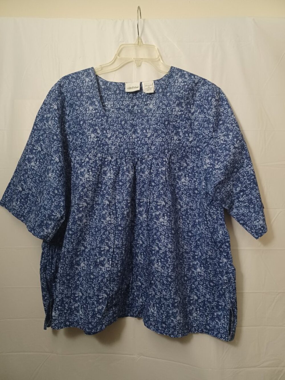 THE VERMONT COUNTRY STORE 100% COTTON FLORAL PRINT TUNIC TOP BLUE SIZE 3X